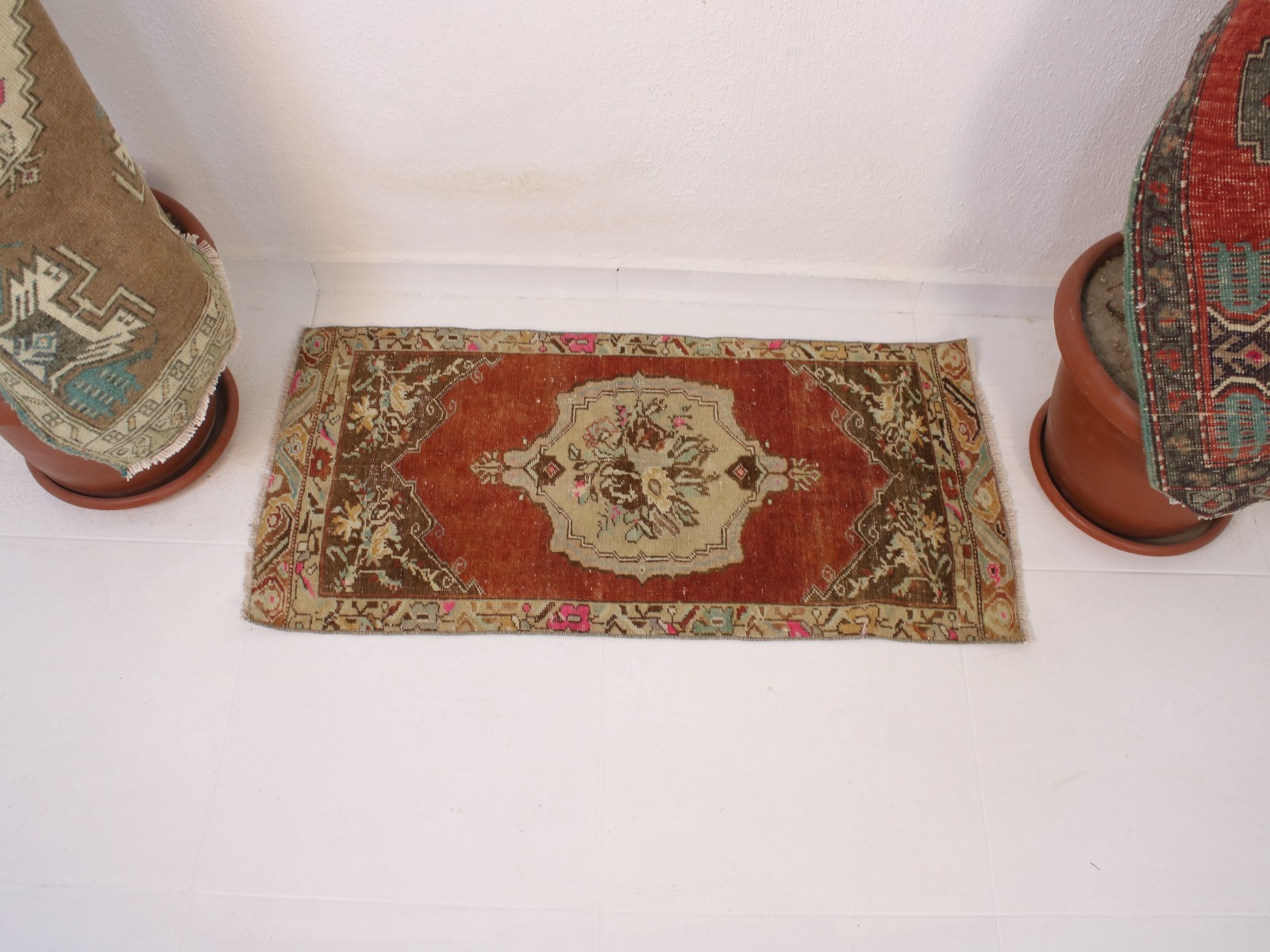 2×3 Red Door Mat, Handmade Turkish Rug, Vintage Small Entryway Rug, 1.6×3.2 Ft