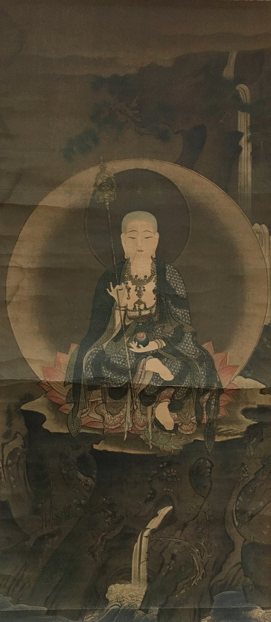 O1840 Vintage Japanese Buddhist Art Hanging Scroll Jizo Bodhisattva Paper Print