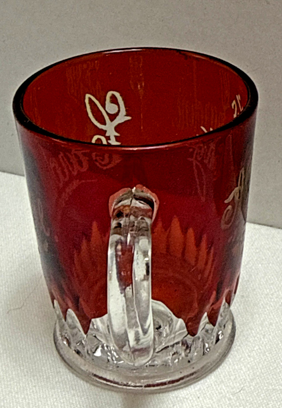Antique Atlantic City Ruby Red Flash Stain Glass Mug 1909 Souvenir CAROLINE