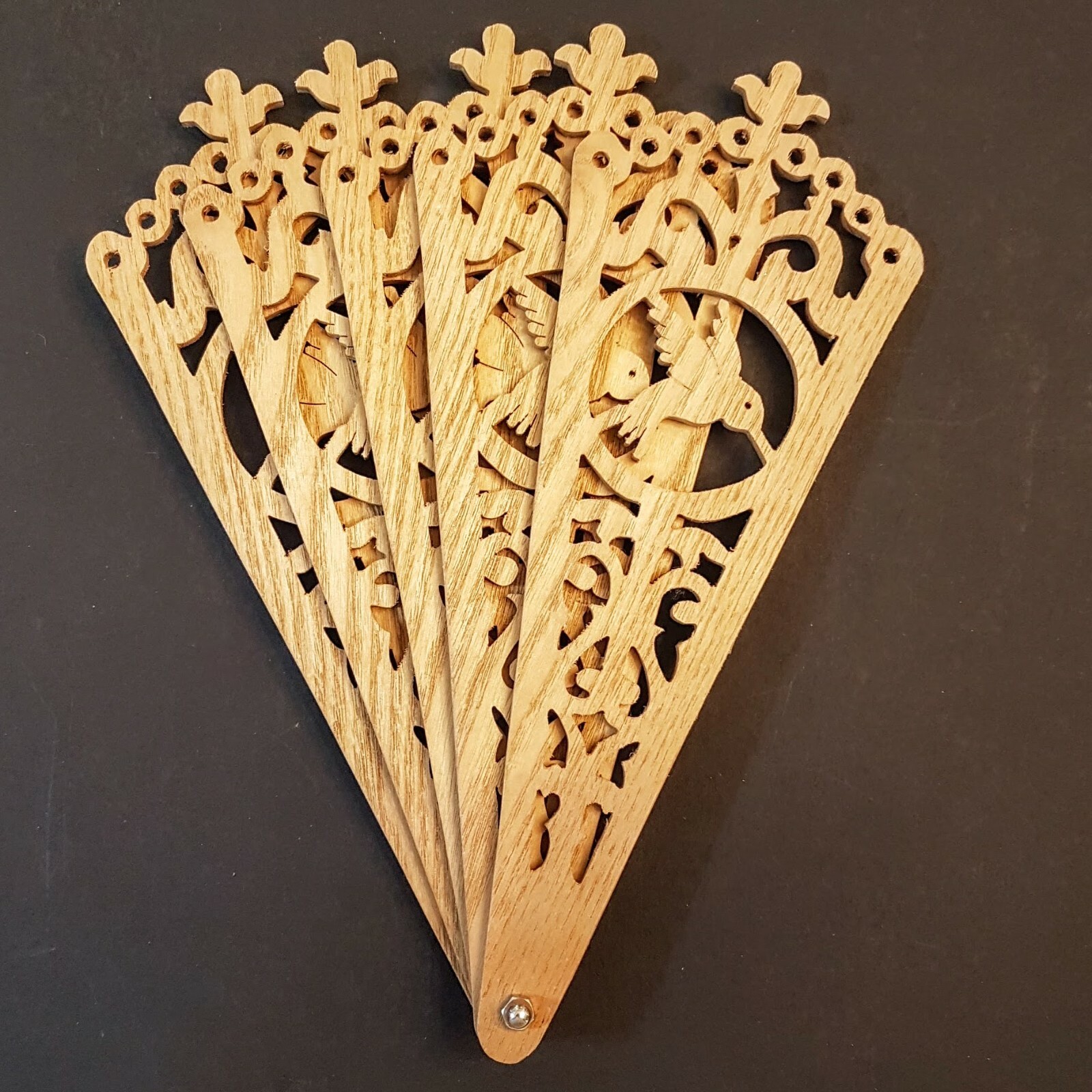 Hummingbird Scroll Saw Art Home Decor 11″ Natural Wood Bird Lover Folding Fan