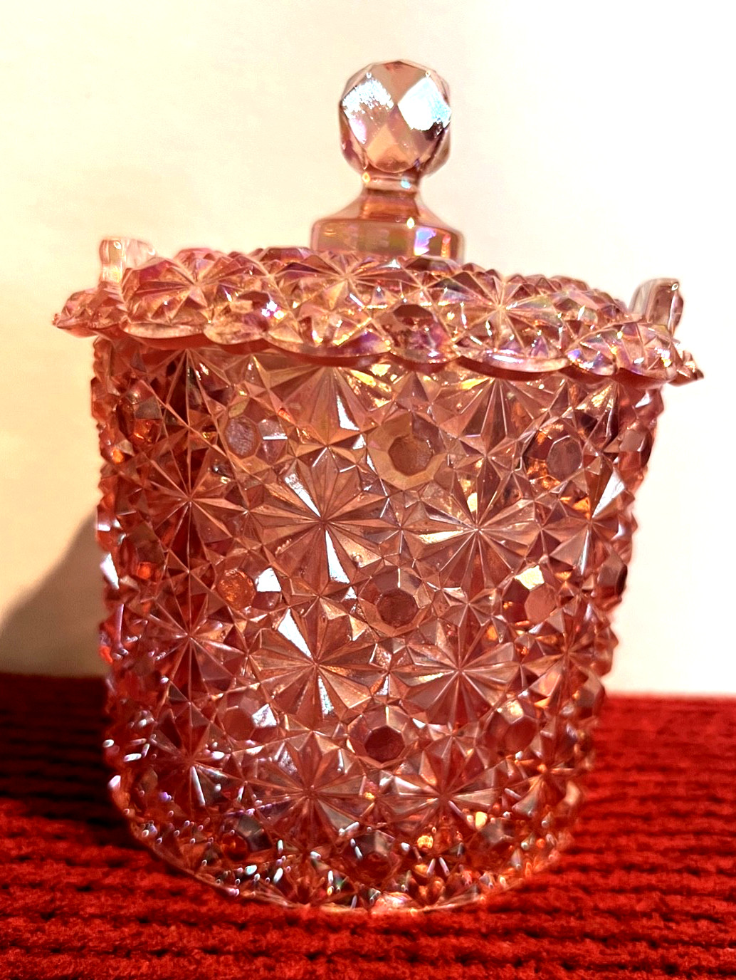 Vintage FENTON Pink Glass Jar with Lid Sugar or Jam Bowl Vanity Dresser Jar