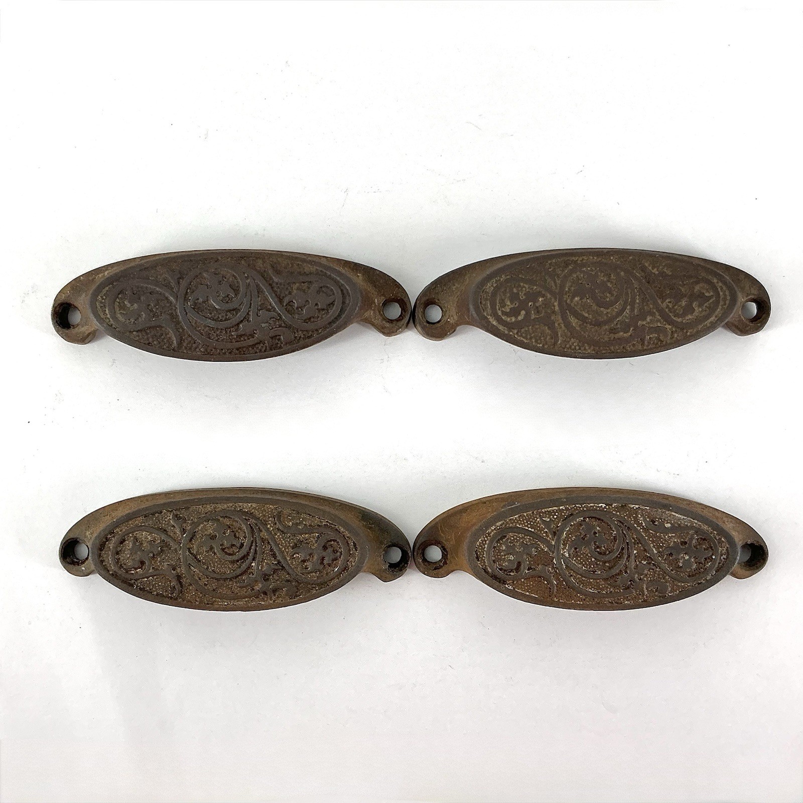 Antique Bin Drawer Pulls Victorian Hardware Set Of 4 Cast Iron 022