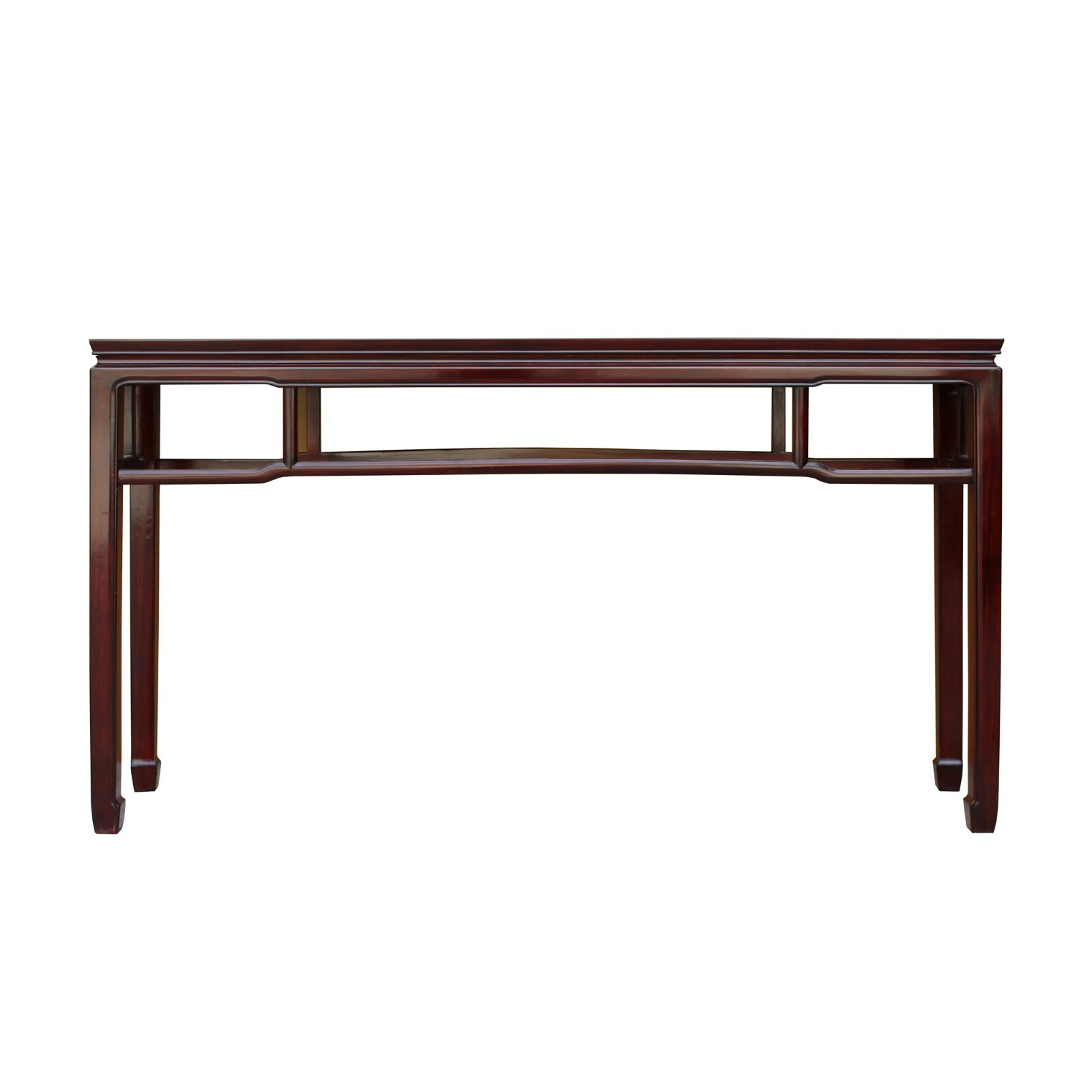 Asian Huali Rosewood Dark Brown Narrow Straight Apron Side Altar Table ws472