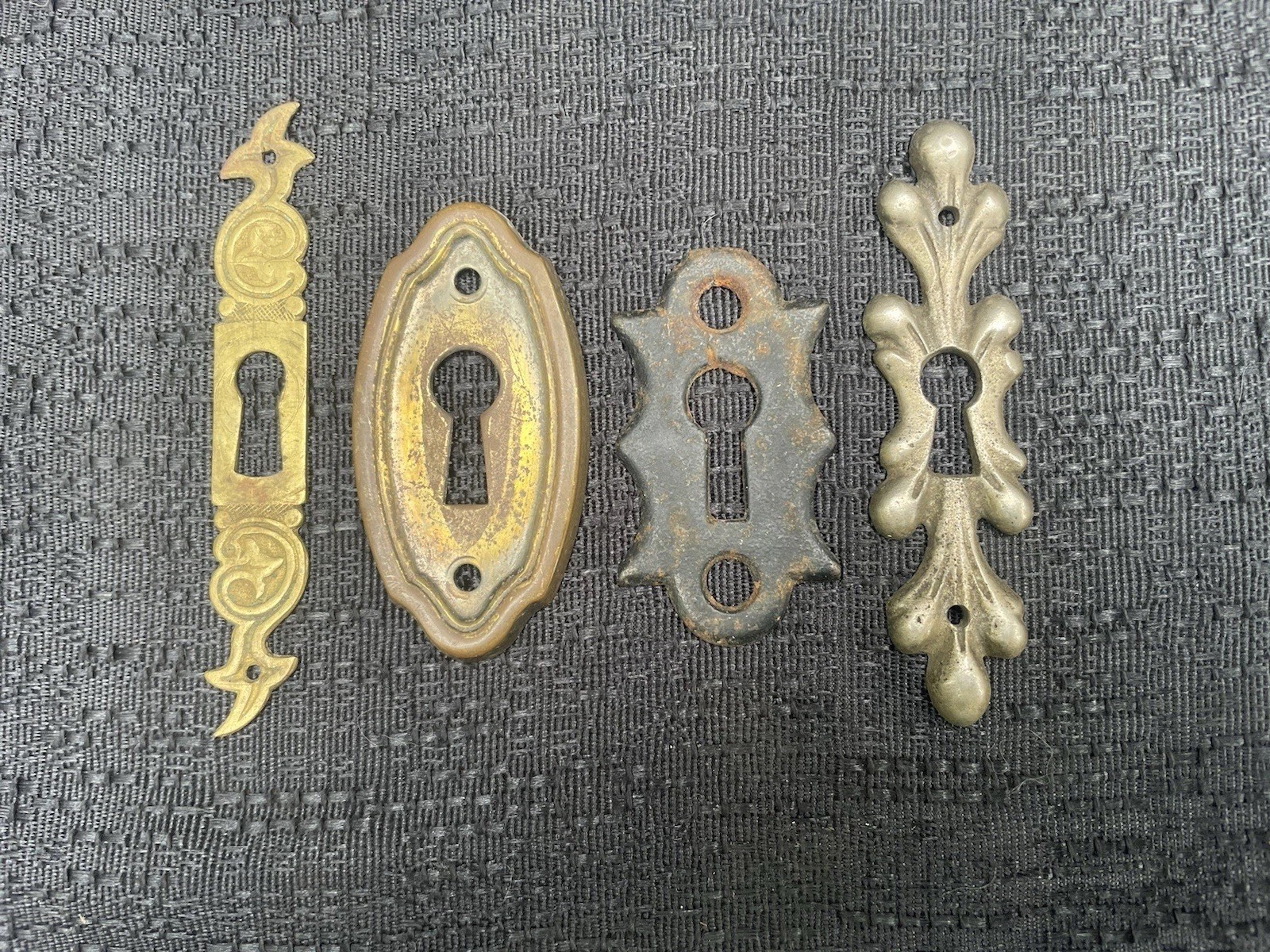 Lot (4) Vintage Antique Eastlake Skeleton Key Hole Plate Escutcheons Restore