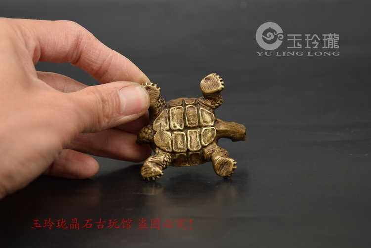 Collection Chinese Solid Brass Gold Turtle Ornaments Bronze Tea Pet Copper Art