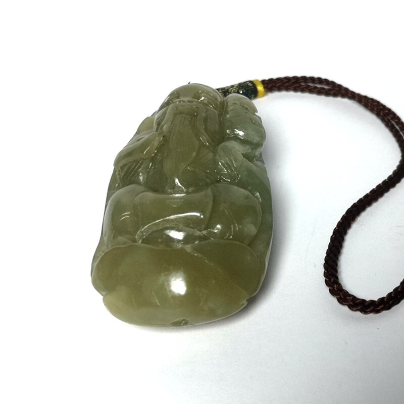 Old Chinese Hetian Jade Carving God of Wealth Statue Pendant Collection H 6.6 CM