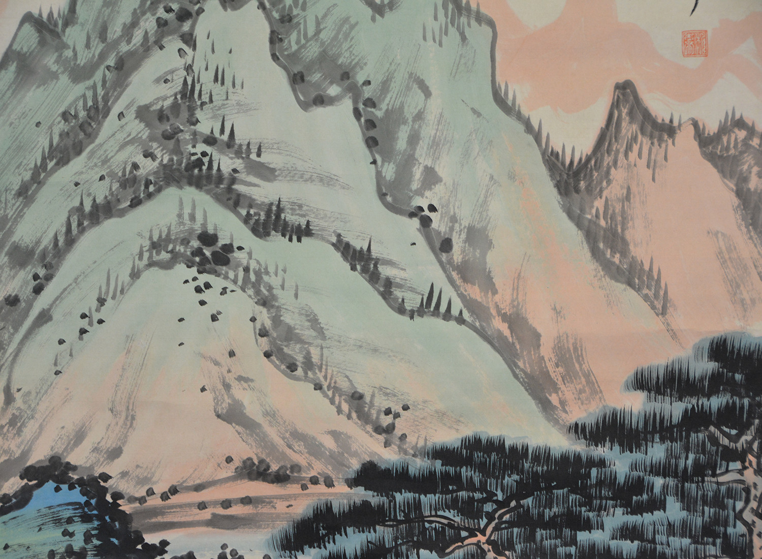 Vintage Chinese Watercolor LAKE LANDSCAPE Wall Hanging Scroll Painting