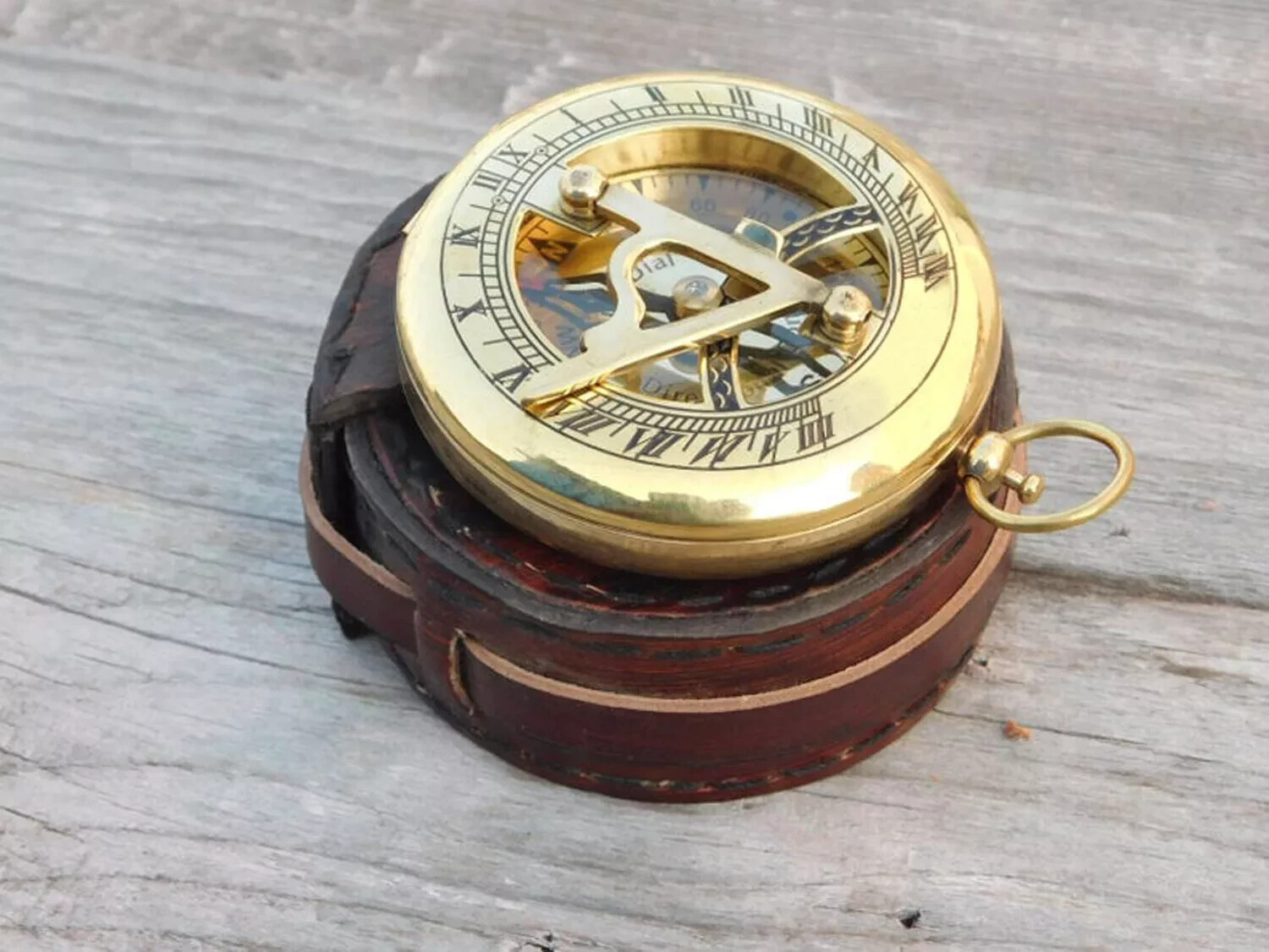 Nautical compass, custom engraved with wooden or leather pouch, camping, hiking