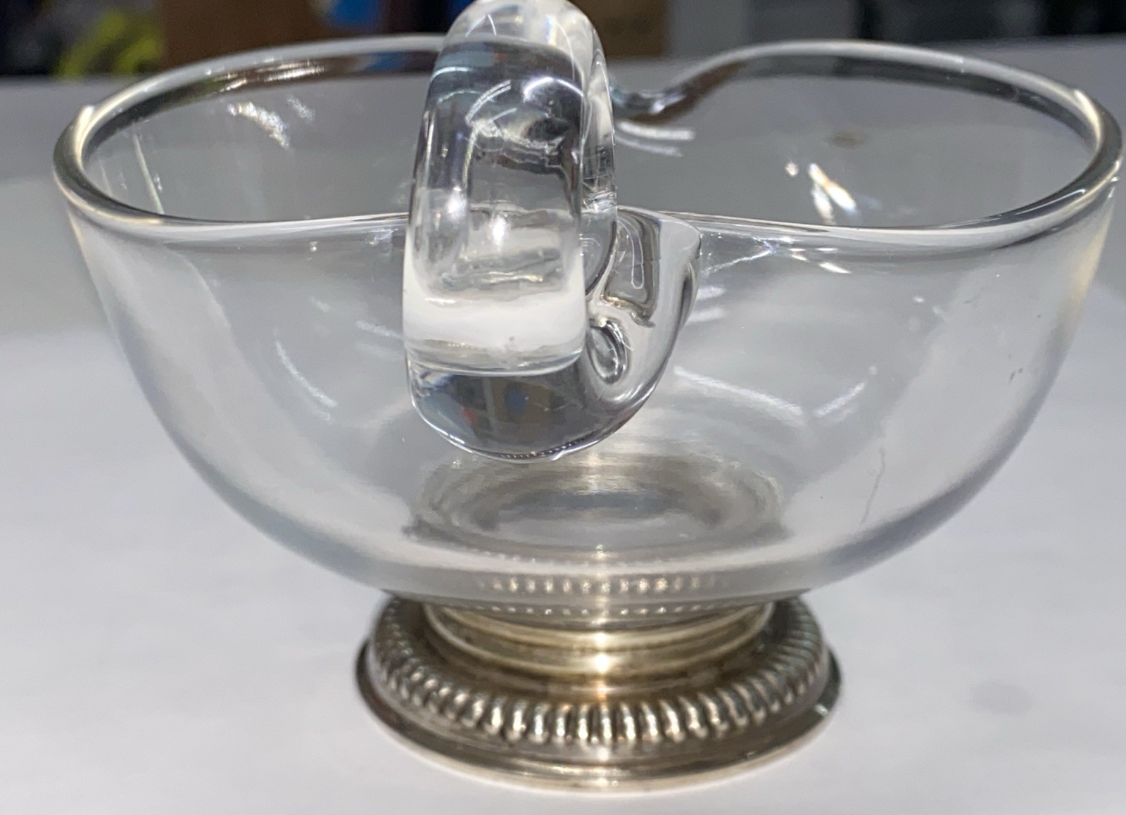 Vintage Frank M Whiting & Co Glass & Sterling Base Creamer Sauce Gravy Boat