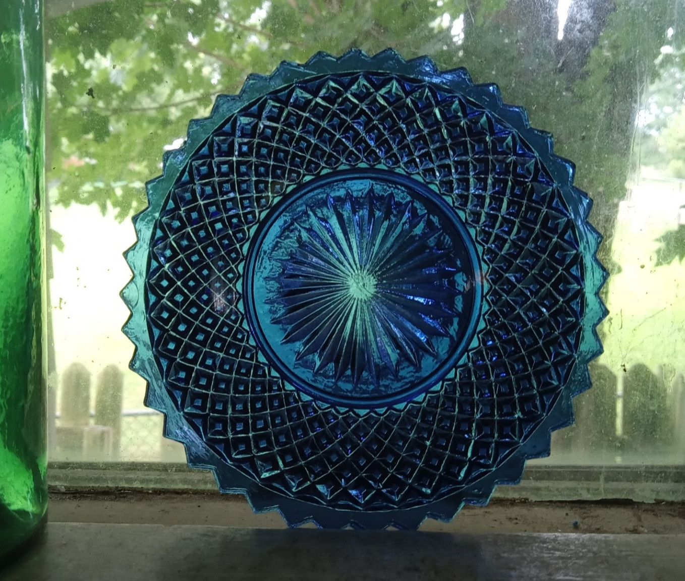 1830s COBALT BLUE BOSTON & SANDWICH GLASS DIAMOND HOBNAIL 4 1/2″ CUP PLATE NICE