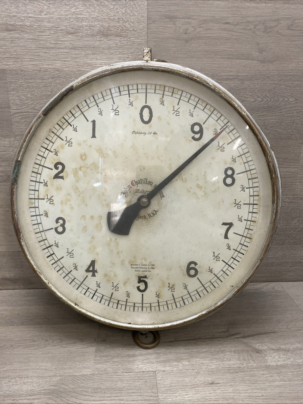 VINTAGE JOHN CHATILLON & SONS HANGING 30LB. SCALE DBL Sided