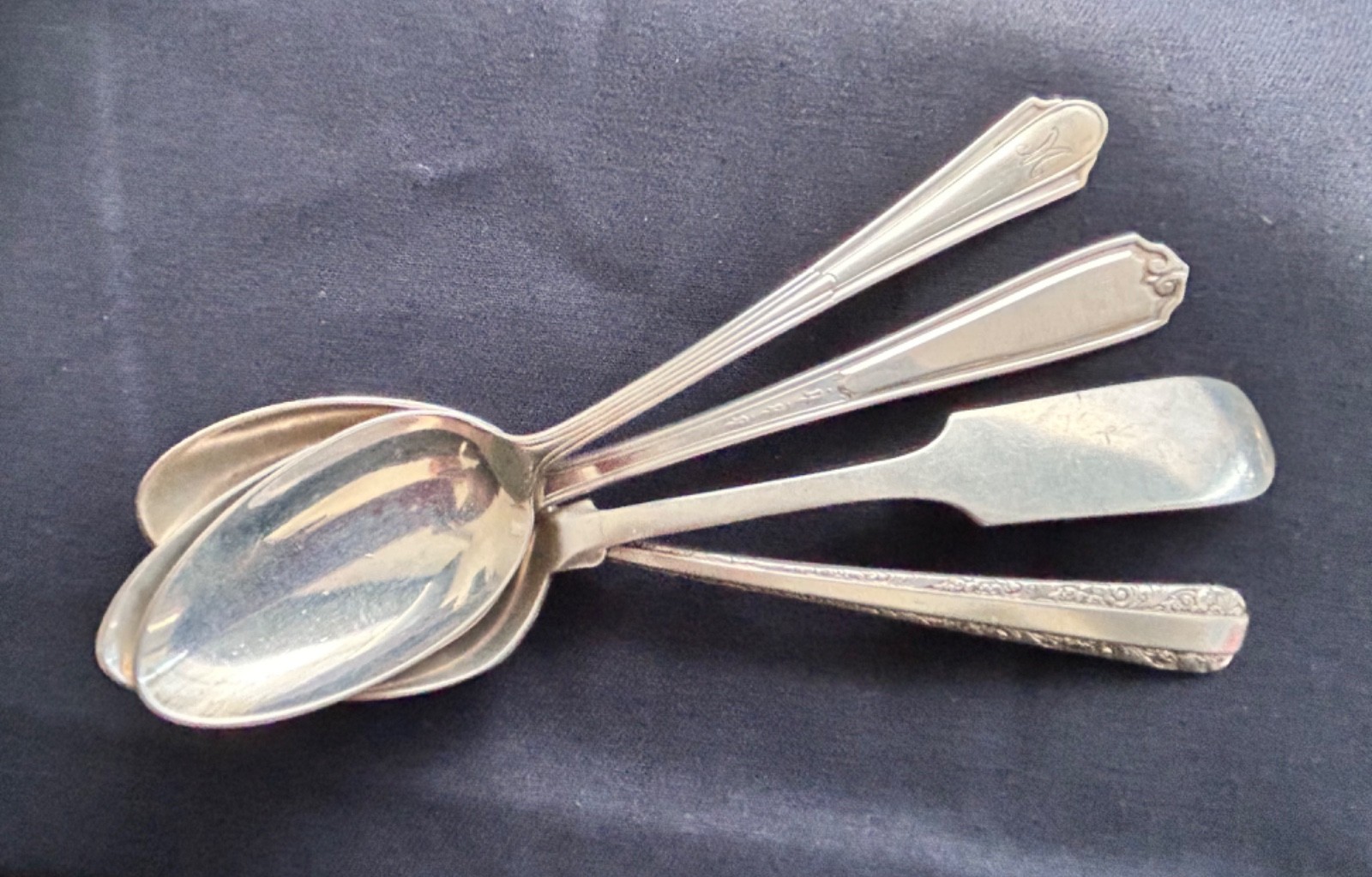 4 Sterling Silver mixed pattern teaspoons by various makers.