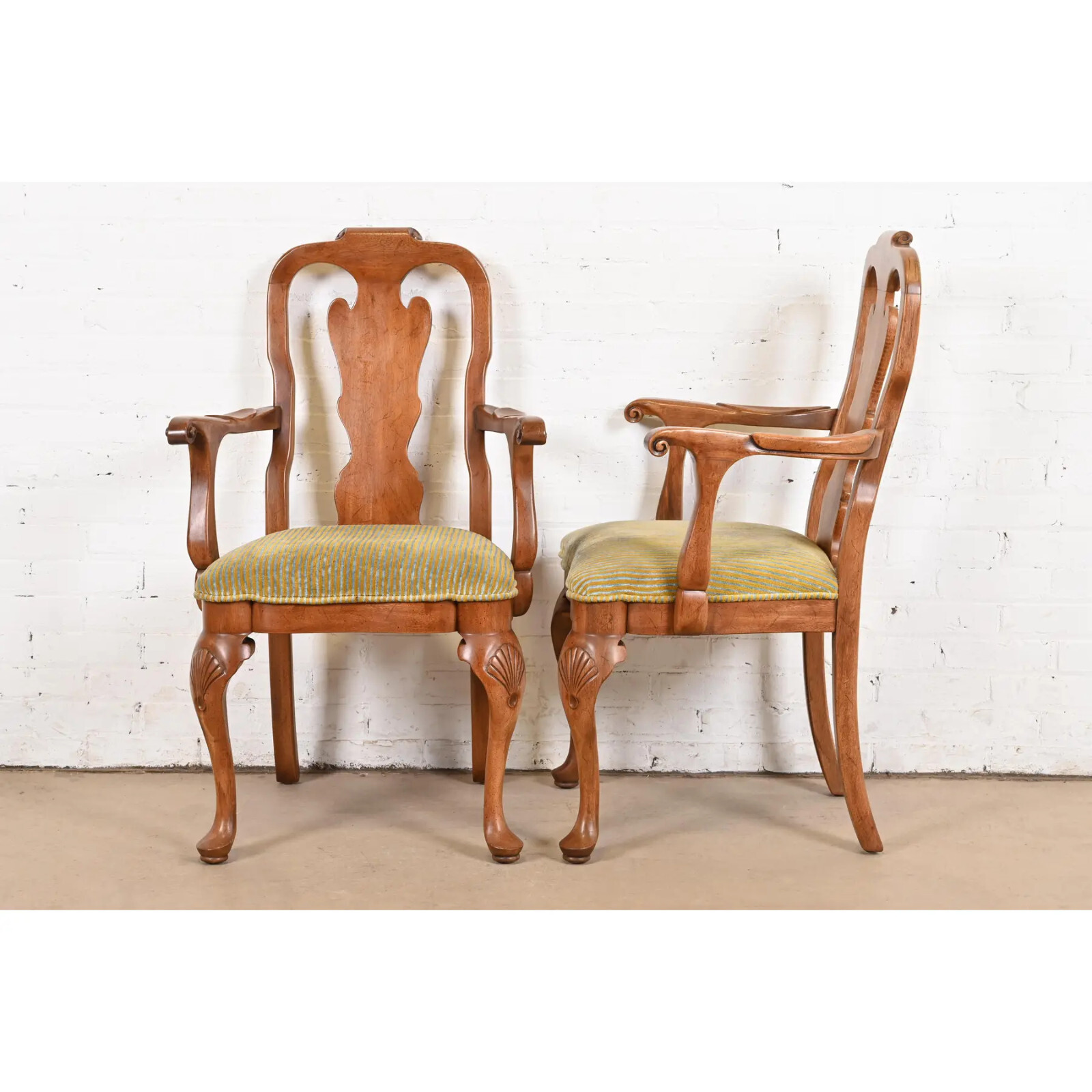 Davis Cabinet Company Queen Anne Solid Walnut Dining Chairs, Set of Six