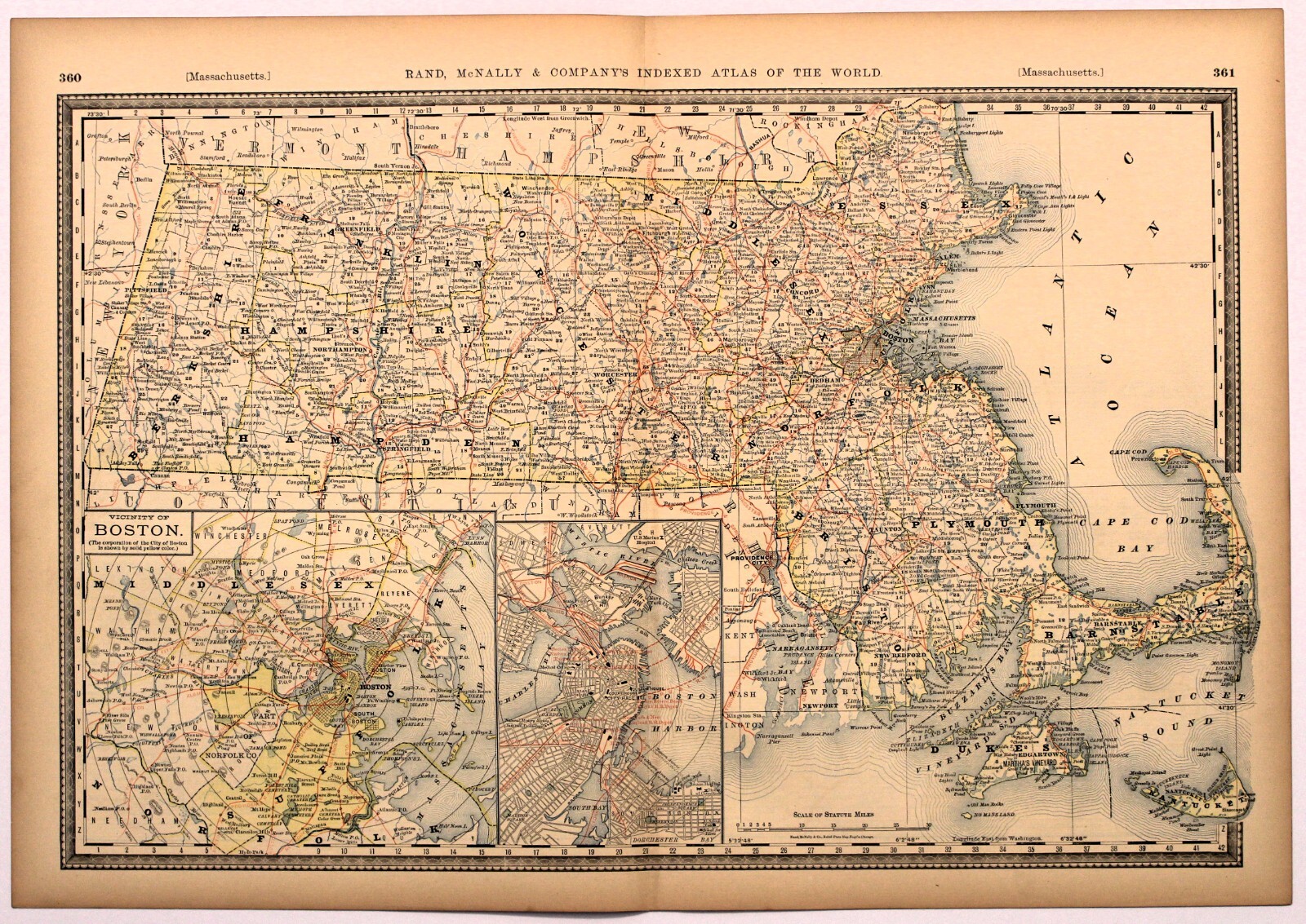 BOSTON “MASSACHUSETTS” Antique original map 1883