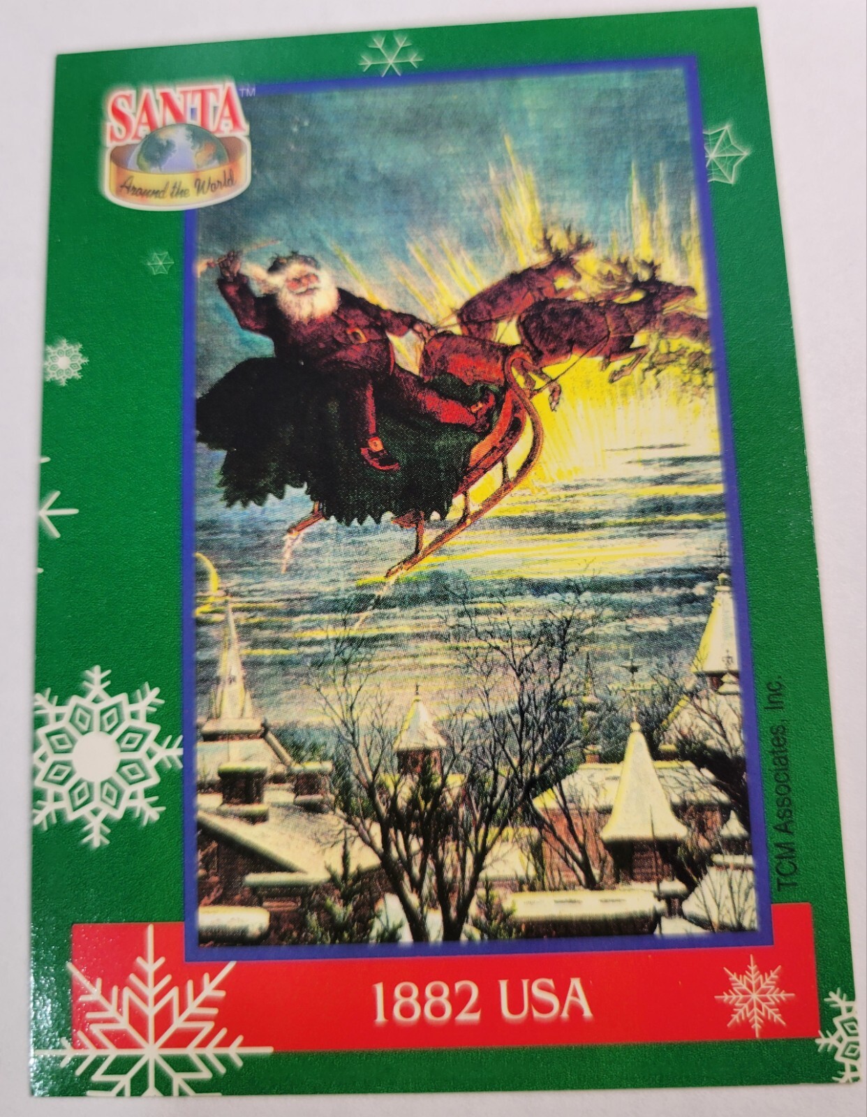 1995 TCM #69 Santa Around the World: Santa & Snowflakes 1882 USA Christmas Card