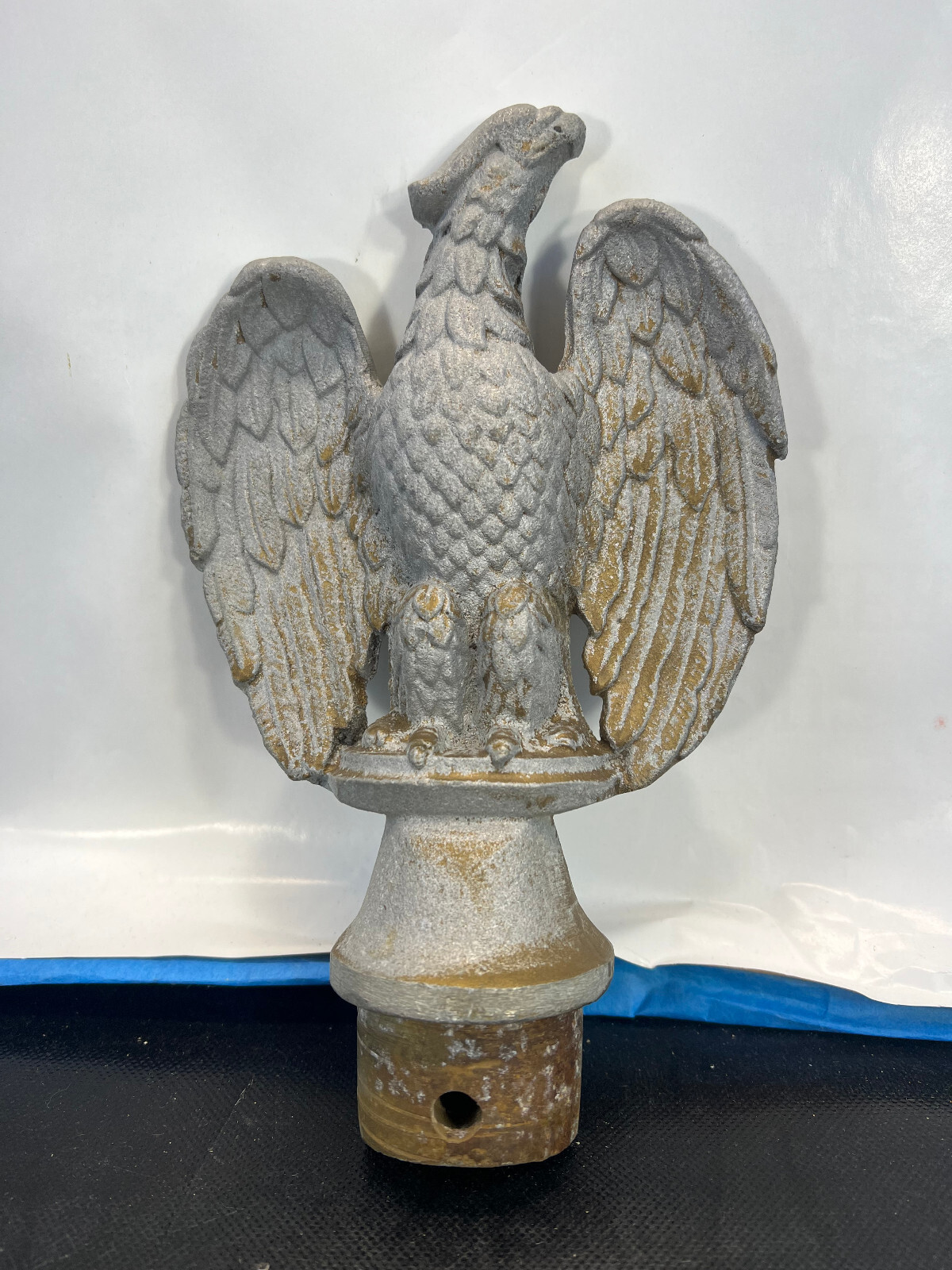 Vintage 8.75″ American Eagle Flag Pole Finial Topper Aluminum Silver Gray Tone