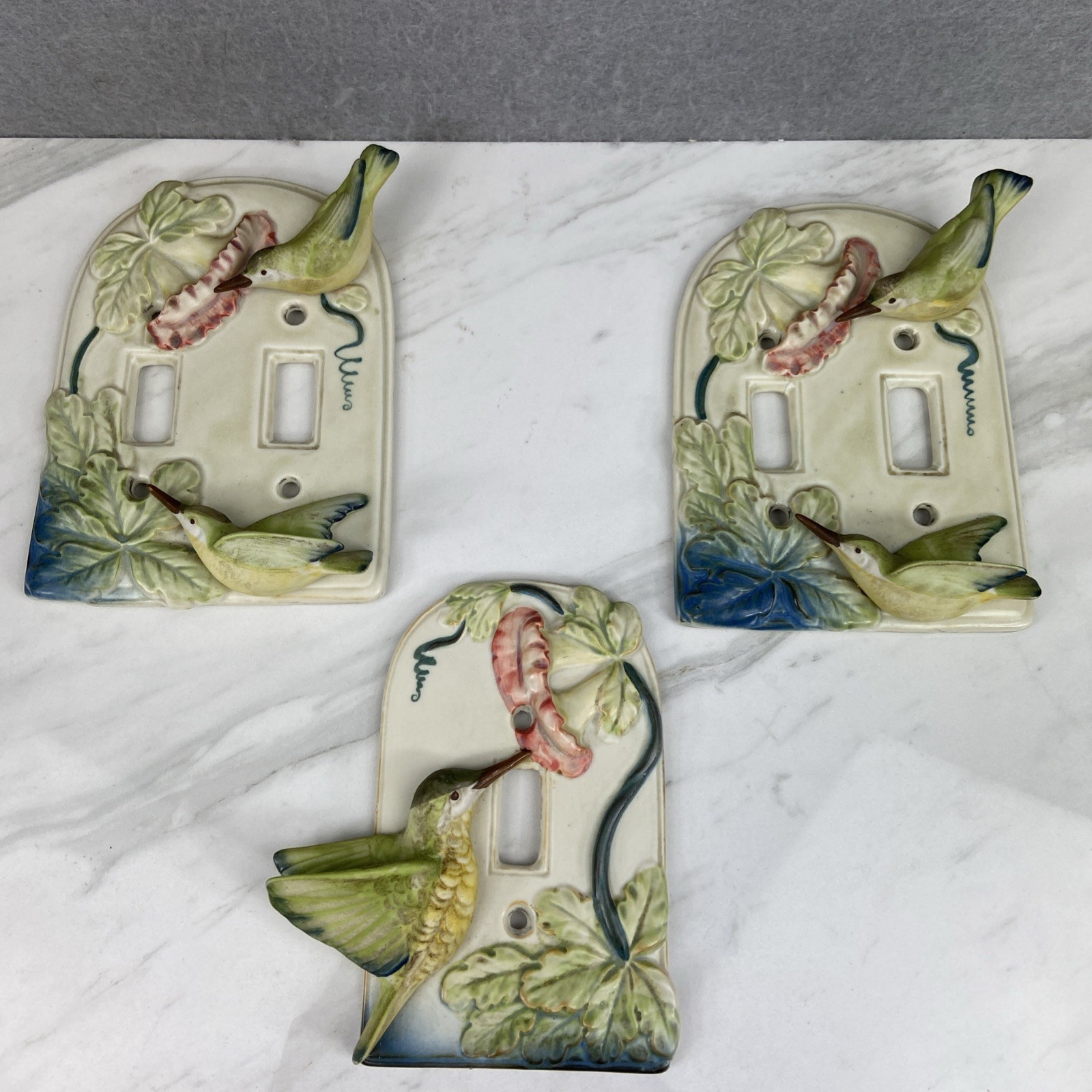 Set of 3 VTG Takahashi San Francisco Hummingbirds Porcelain Light Switch Plates