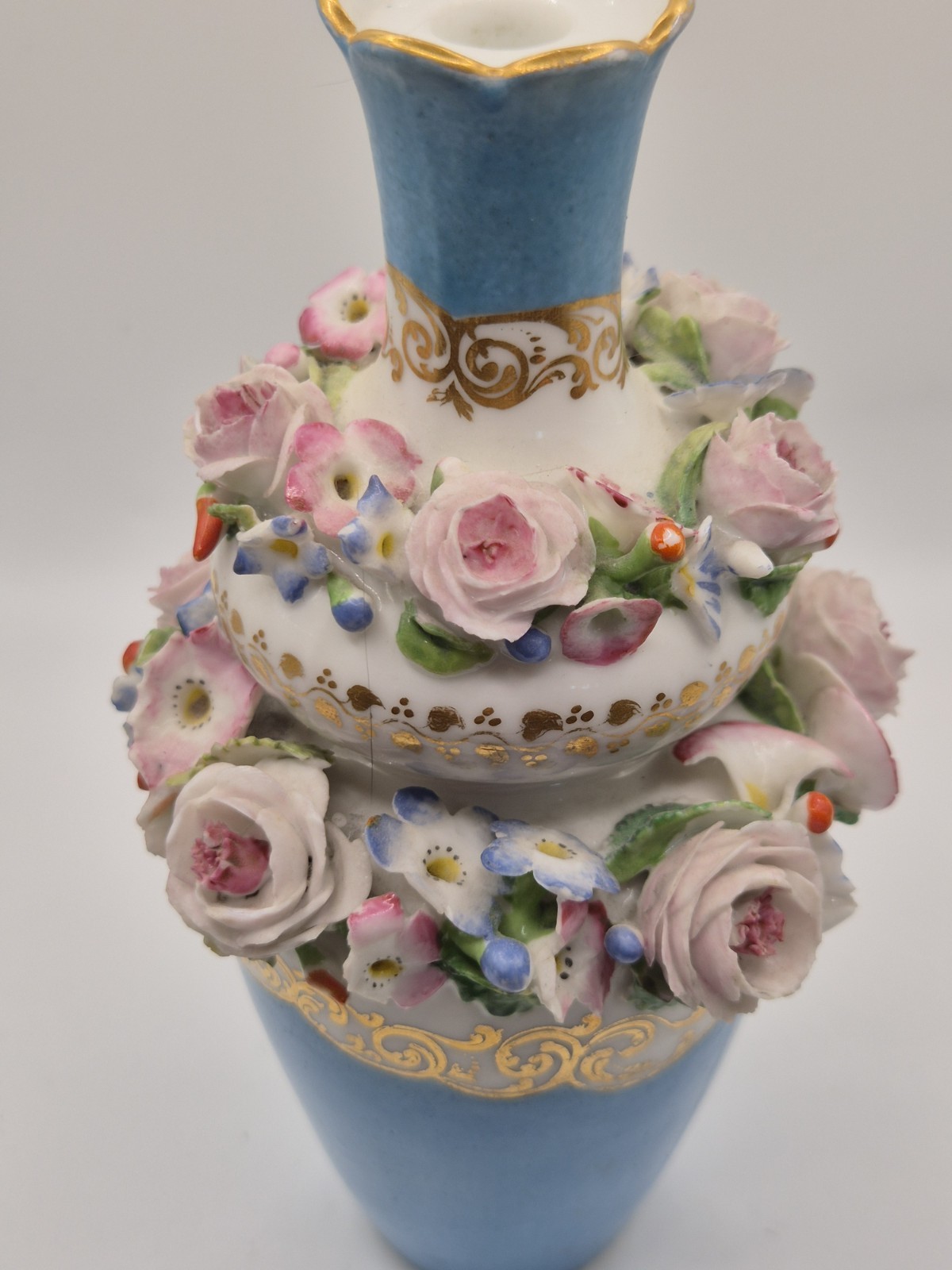 C19th Old Paris Porcelain Flower-encrusted Scent Bottle Marked for Jacob Petit