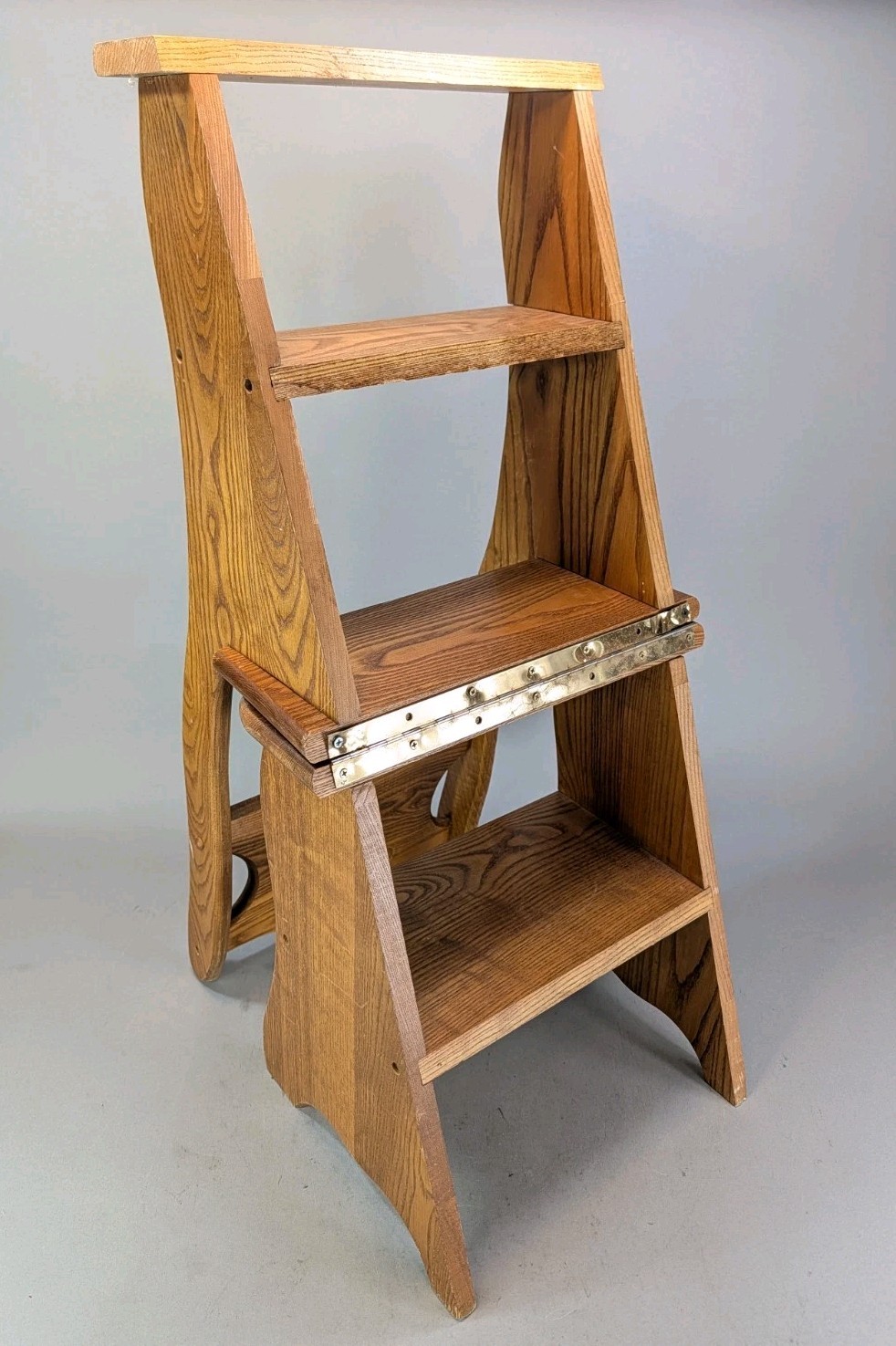 Vintage Wooden Folding Library Convertible Chair Ladder Rustic Step Stool Oak
