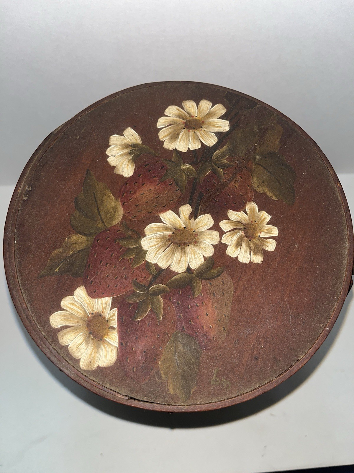 Antique American Primitive Hand Painted Wooden Firkin Sugar Bucket W/ Buttons