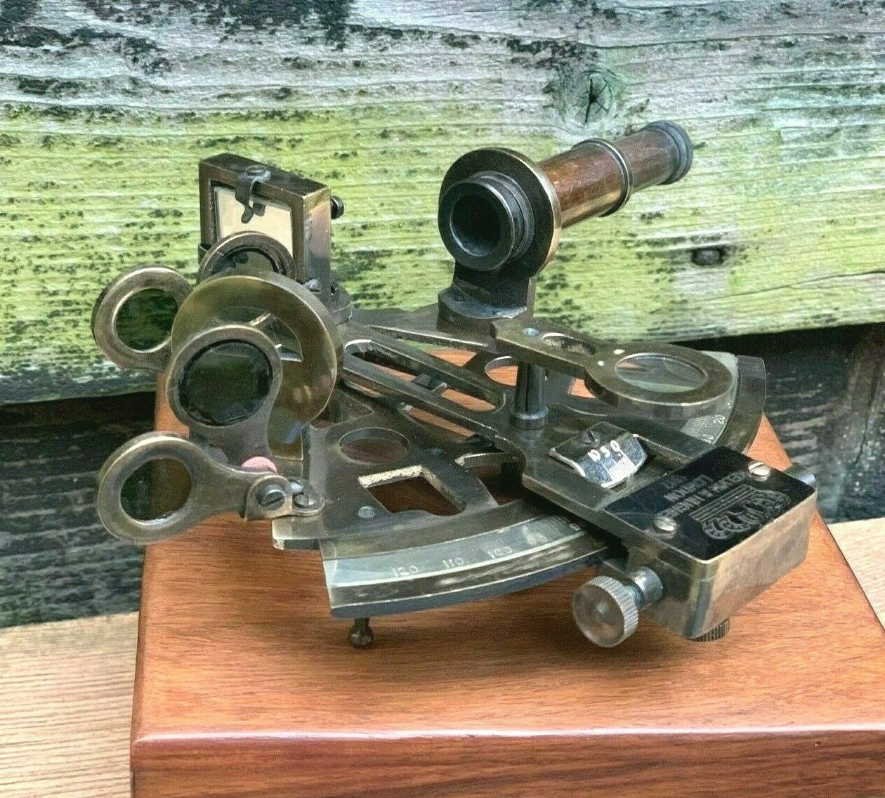 Antique Brass Pocket Sextant Navigation Nautical Marine Vintage Wooden Box