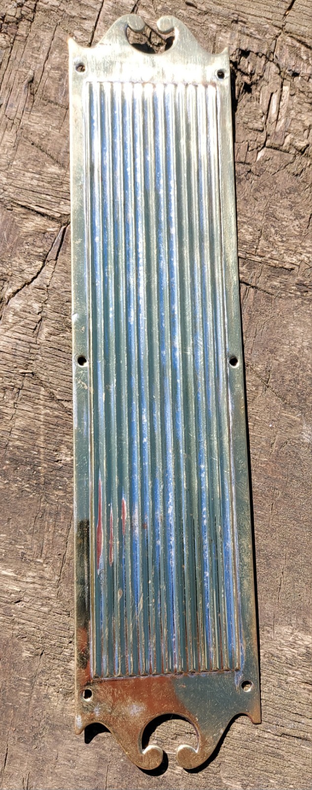 Brass Plated Nickel Finger Plate. Solid with reeded/ribbed design & ornate ends