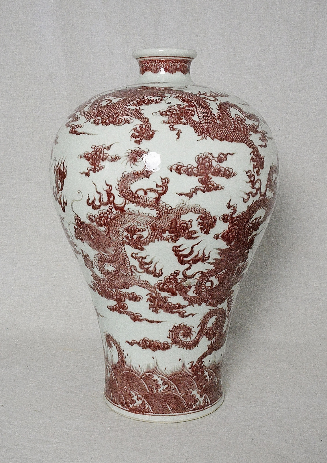 Large Chinese Red and White Porcelain Mei-Ping With Mark M2500