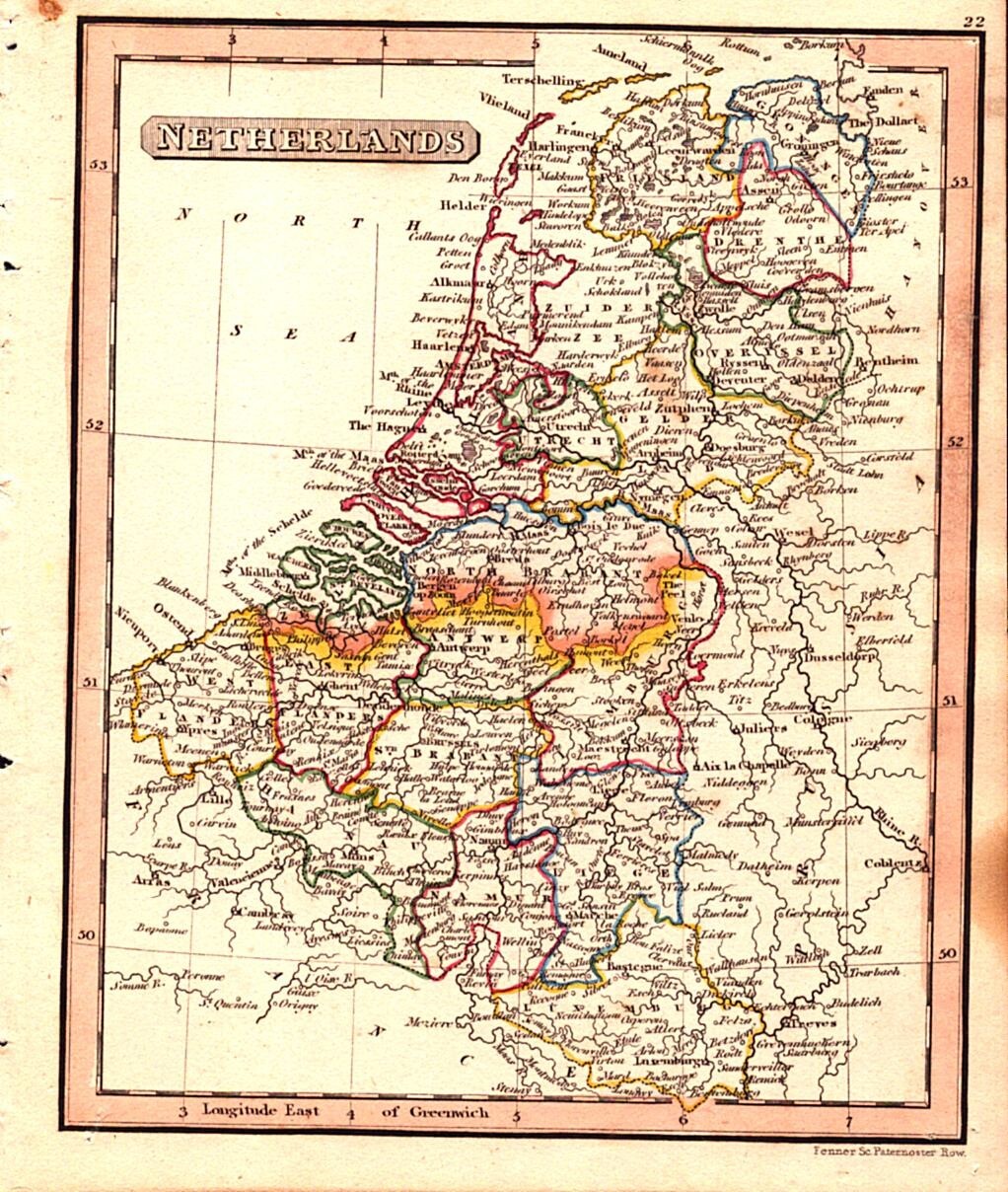 “NETHERLANDS” Antique authentic small-scale map 1835