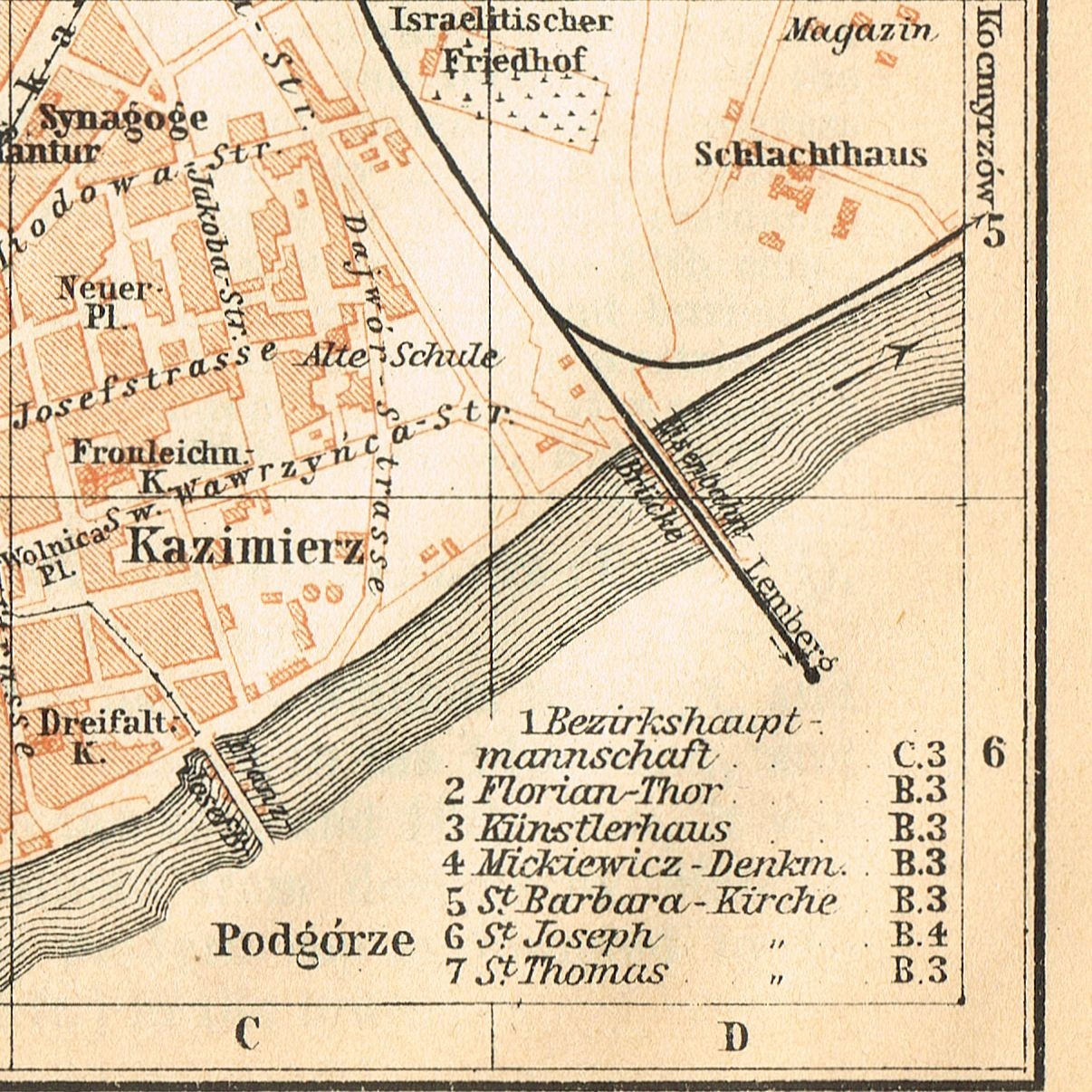 Kraków Cracow Original 1905 city plan map Poland Krakow GALICIA