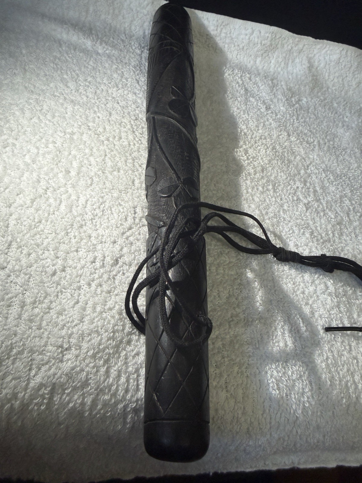 Antique Victorian 19thC Irish Bog Oak Hand Carved Shamrock Salmon Fishing Priest