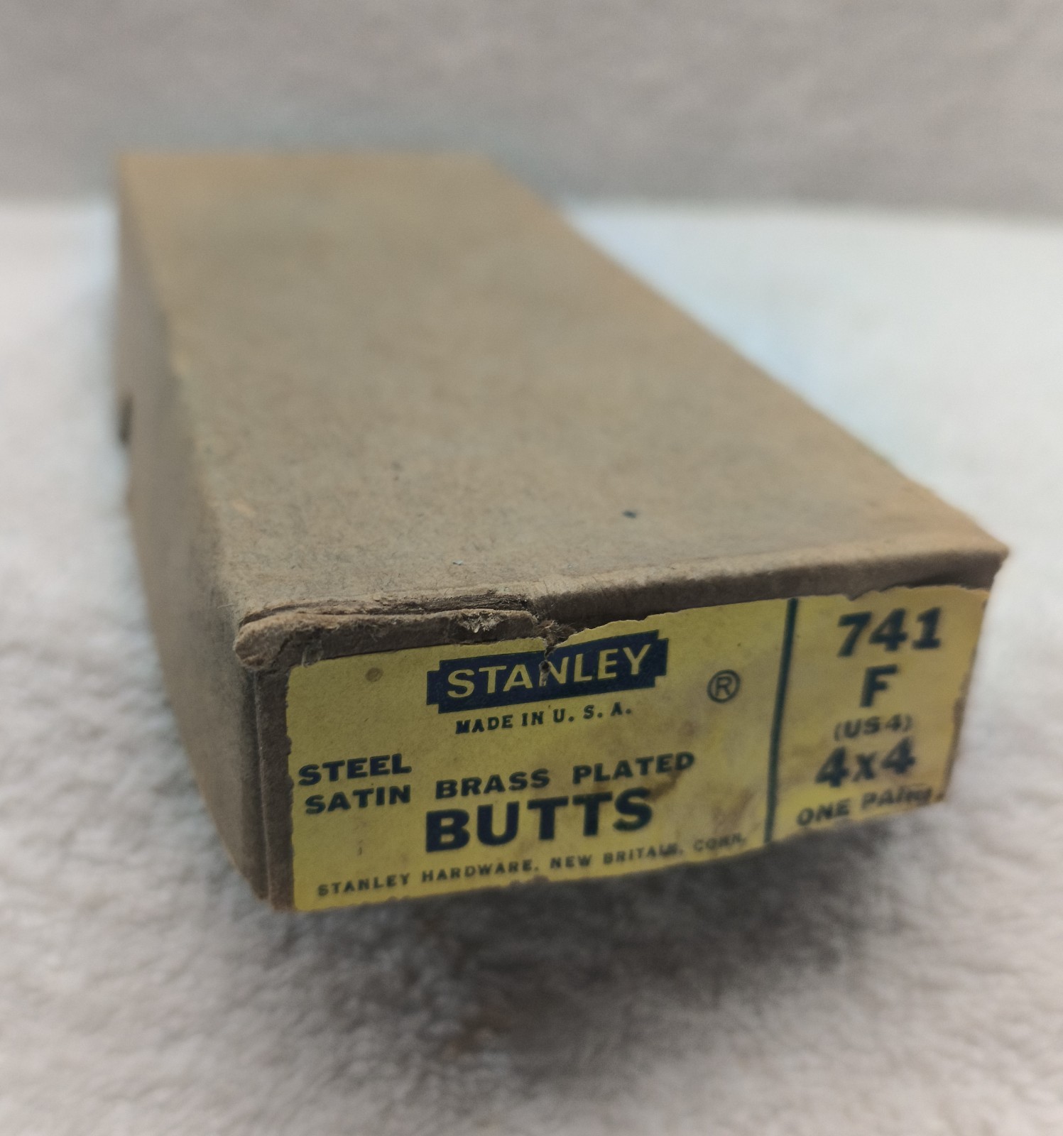 Vintage Stanley ~ Steel Satin Brass Plated Butts 741 F, 4×4 1.5 NOS