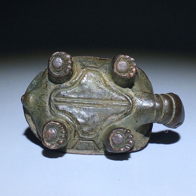 1.6″ Retro China Old Alloy Metal Tortoise Mini Statue Tea Pet Table Ornament