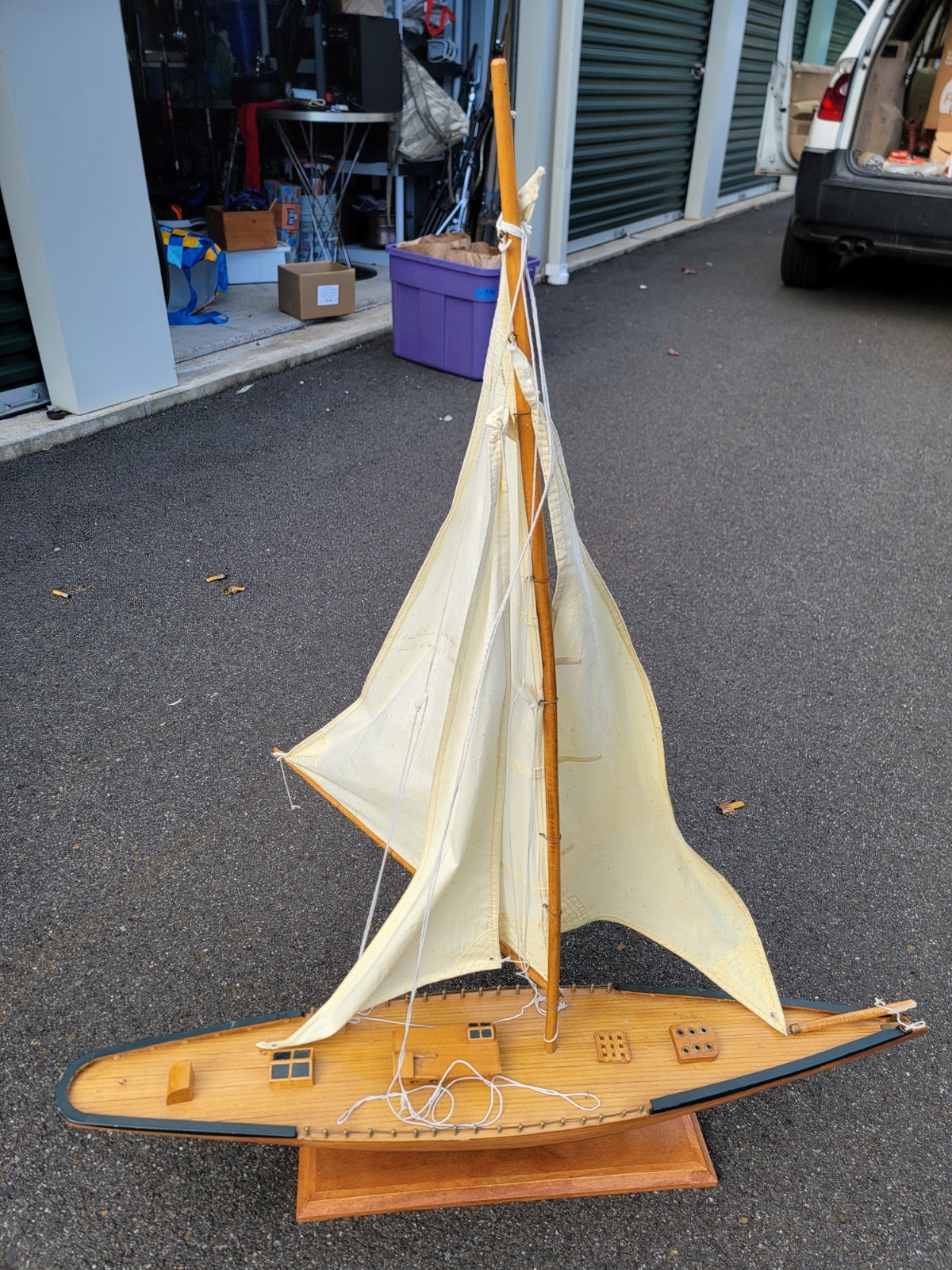 Wooden Pond Yacht Sail Boat Scratch Built 36.5″41.5″ J Class Endeavor