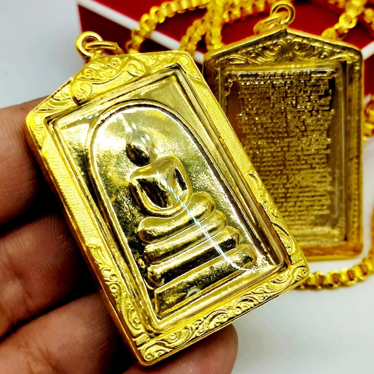Phra Somdej Buddha Thai Amulet Magic Chinnabunchorn Letter Gold Micron Case