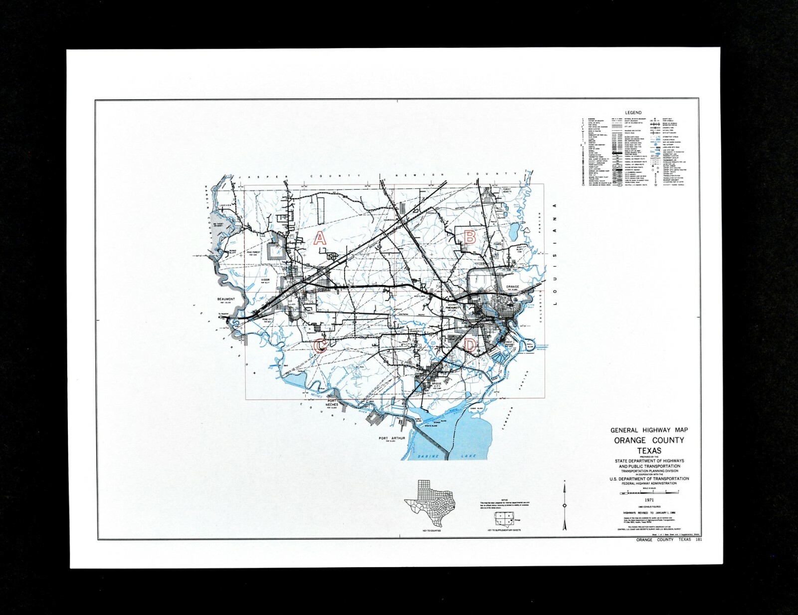 Texas Map Orange County Vidor Bridge City Pinehurst Sabine Lake Neches River TX