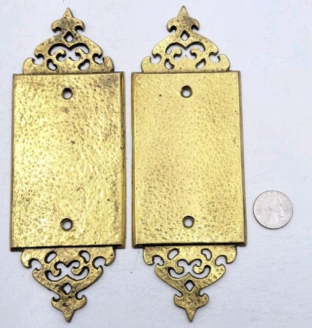 Vintage Door Push Plates Old Cast Brass Finger Push Plate Hardware Pair
