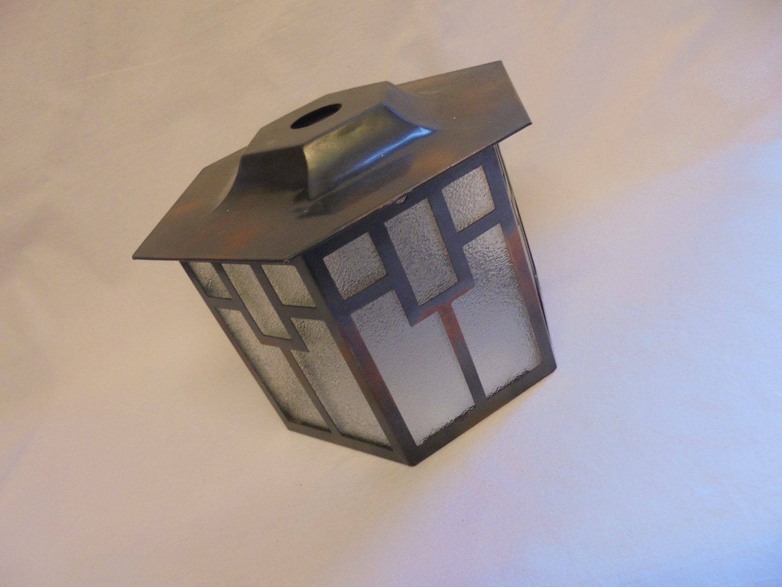 VINTAGE COPPERTONE METAL GLASS ART DECO PORCH HALL LOBBY PENDANT LAMP SHADE