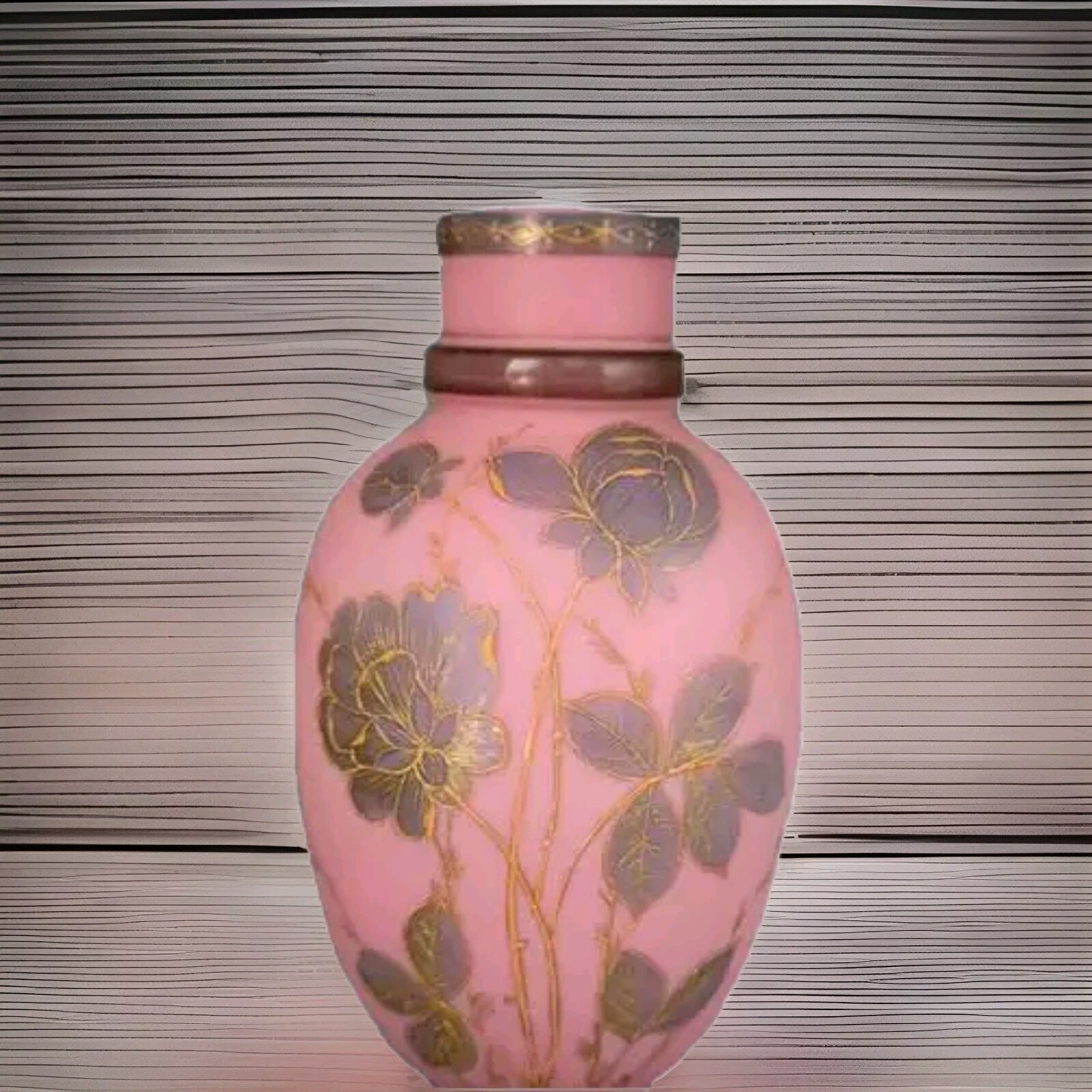 Antique Matte Cased Pink Glass Vase Signed Franz Pallme Konig 1800s