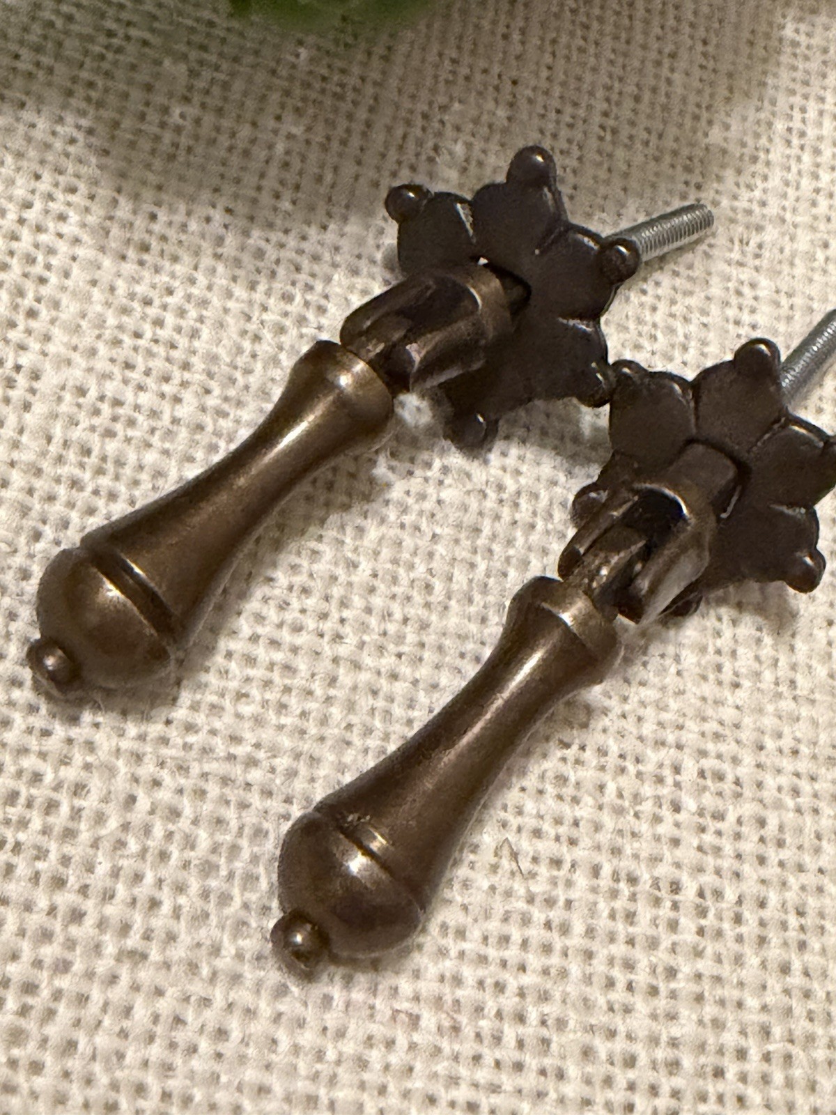 2 Antique Golden Brass Drawer Pulls Handles Teardrop Vintage Cabinet Knobs