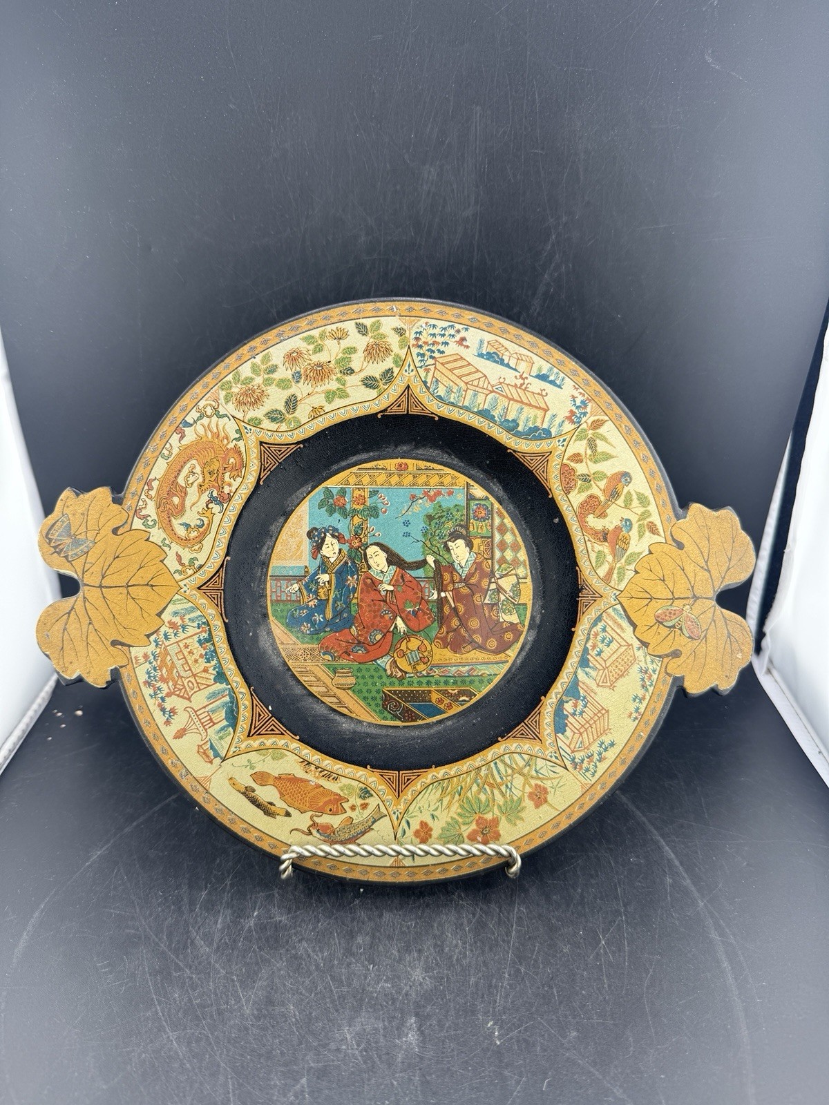 Antique Chinoiserie Decor Papier-mâché Hard Lacquer Base? Plate