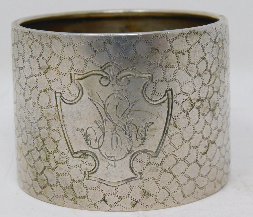 Germany 800 Solid Silver Napkin Ring MS / SM Mono 1.75″ Diam x 1-3/8″ Tall 18 Gr