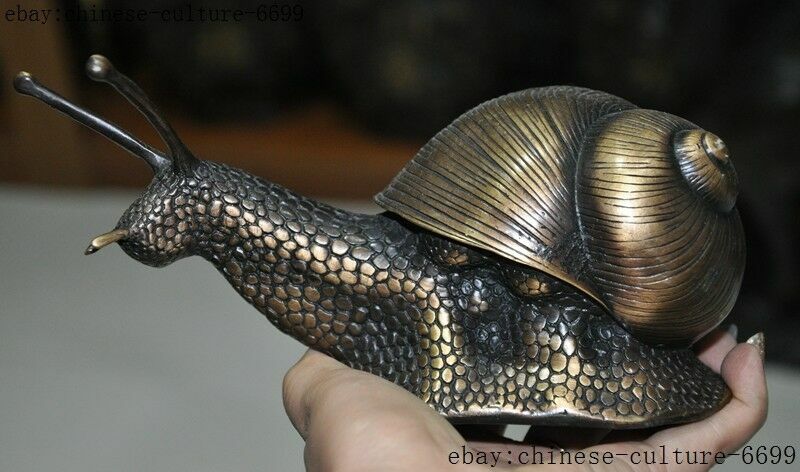 8″Rare Old Chinese Bronze Copper Feng Shui Wealth Auspicious Snails Statue