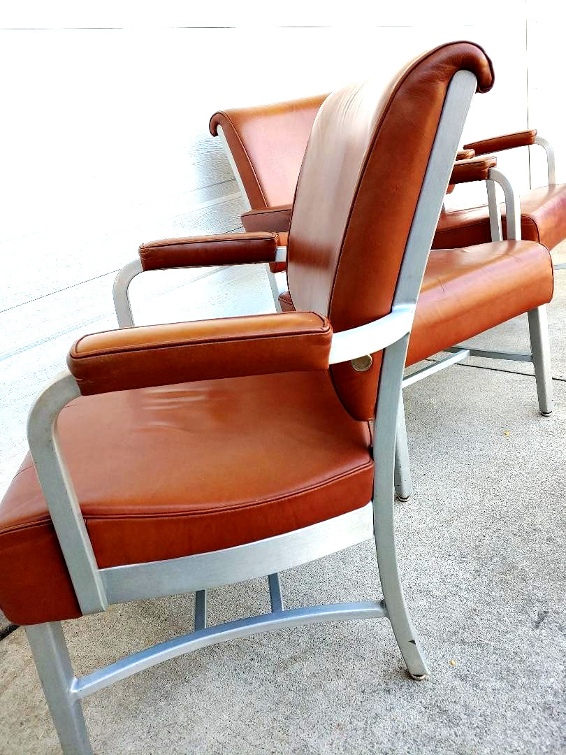 SUPER COOL& RARE GOODFORM LEATHER STREAMLINE DECO CLUB CHAIRS, 3, BY THE PIECE