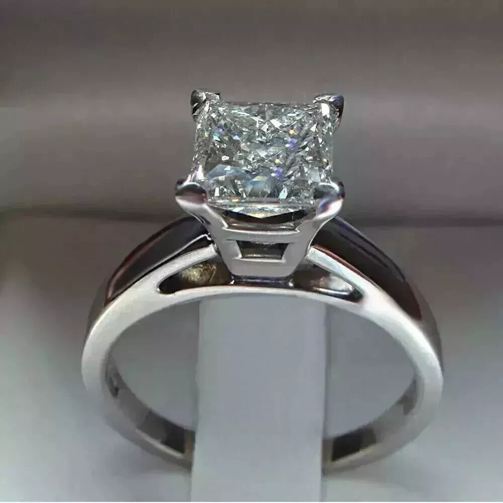 3Ct Princess-Cut Lab Created Solitaire Engagement Ring 14K White Gold Plated