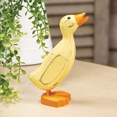 NEW Primitive DUCK Wood YELLOW Rustic Farmhouse STANDING 6″T x 3″Wx 3″D Aged