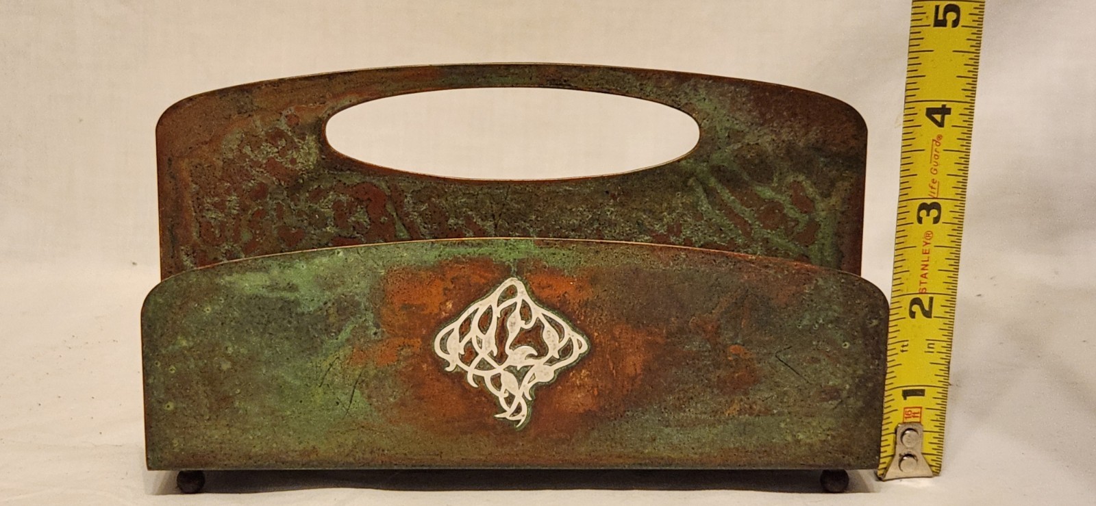 3 Piece Desk Set Sterling Over Bronze W/Green Patina Heintz Arts & Crafts Style