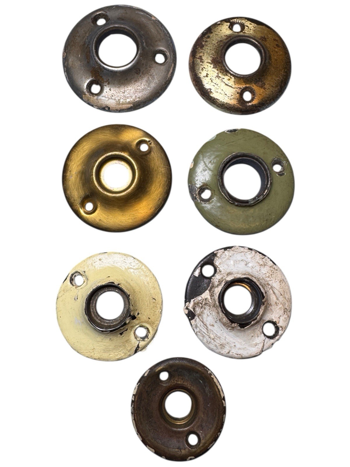 Lot Of 7 Antique Door Knob Back Plate Collar Round Brass & Iron Rosettes