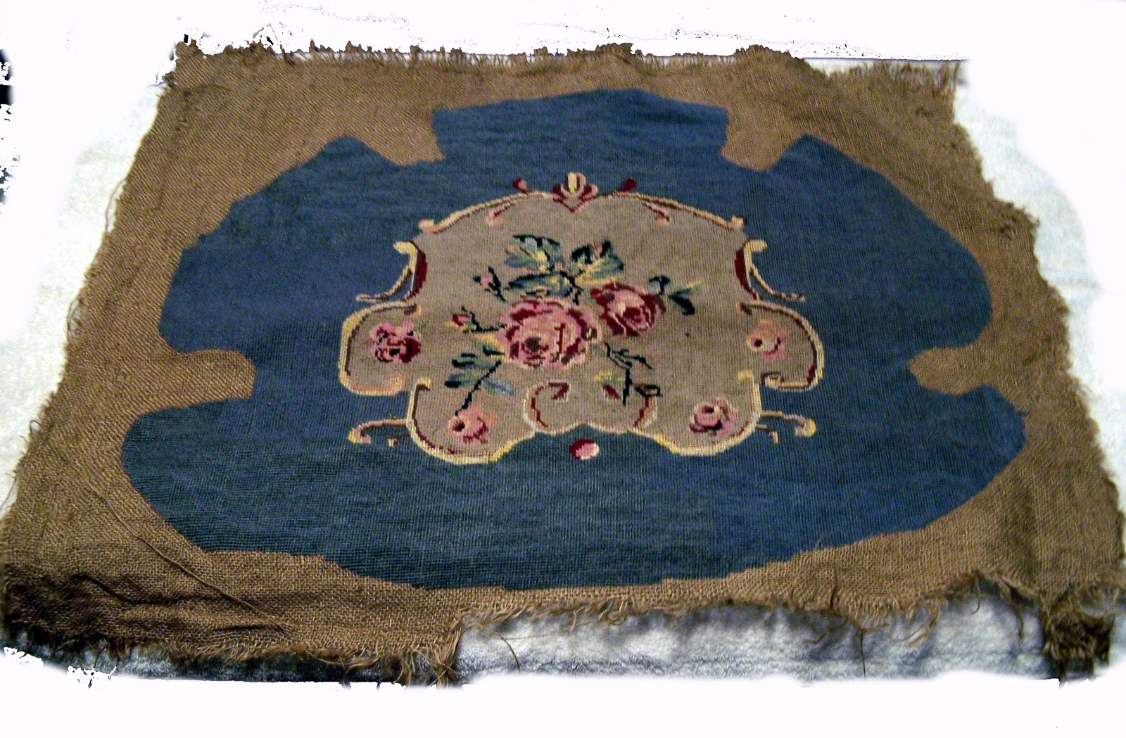 Antique Victorian Completed Needlepoint Parlor Chair Floral Seat Cover Pattern
