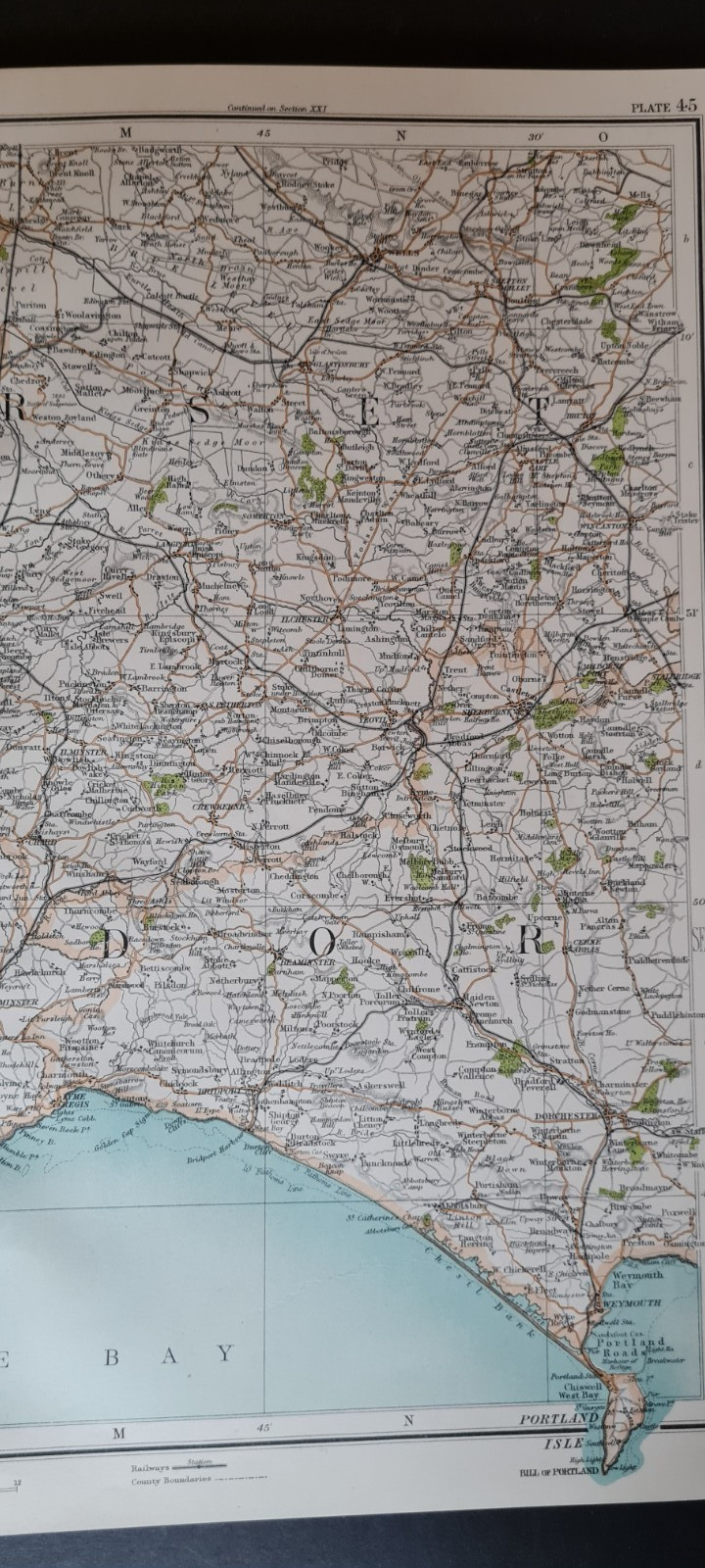 Antique 1898 Map – Devon – Exeter – Lyme Regis – Dorset – Yeovil – Somerset