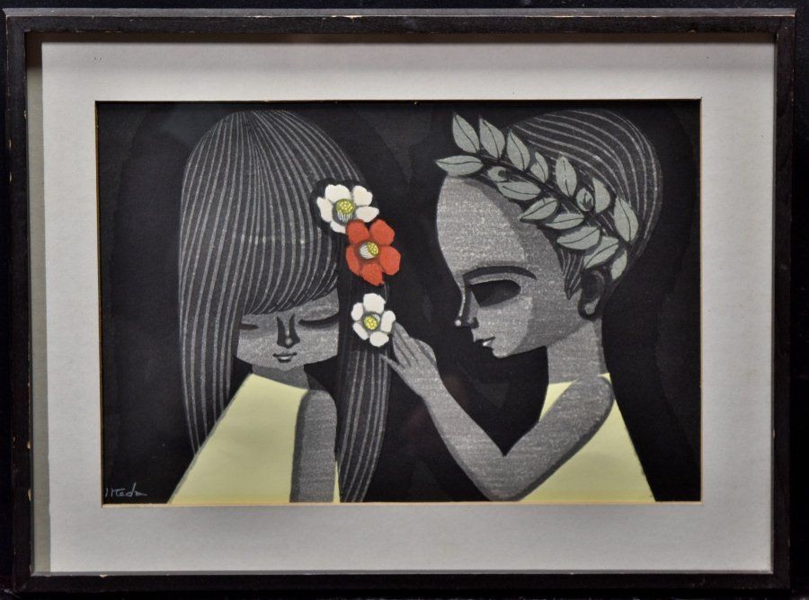 Shuzo Ikeda Japanese Woodblock Print “Camellia” Woodblock Print Slight Wear